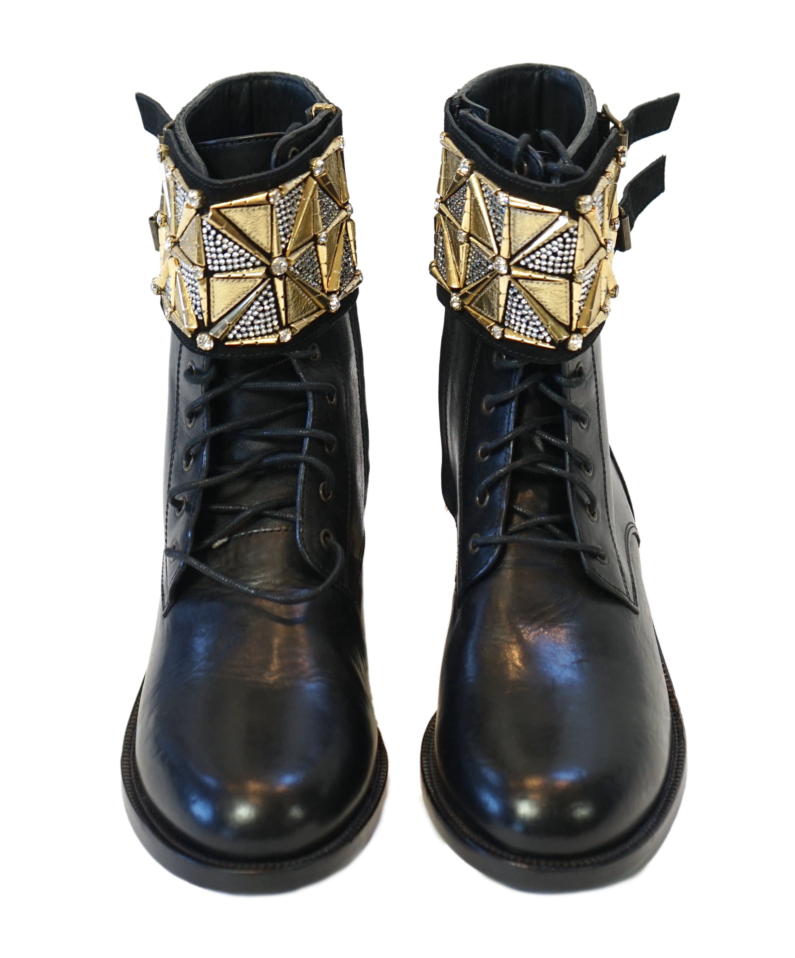 A pair of René Caovilla embellished unworn black leather biker boots, size EU 40